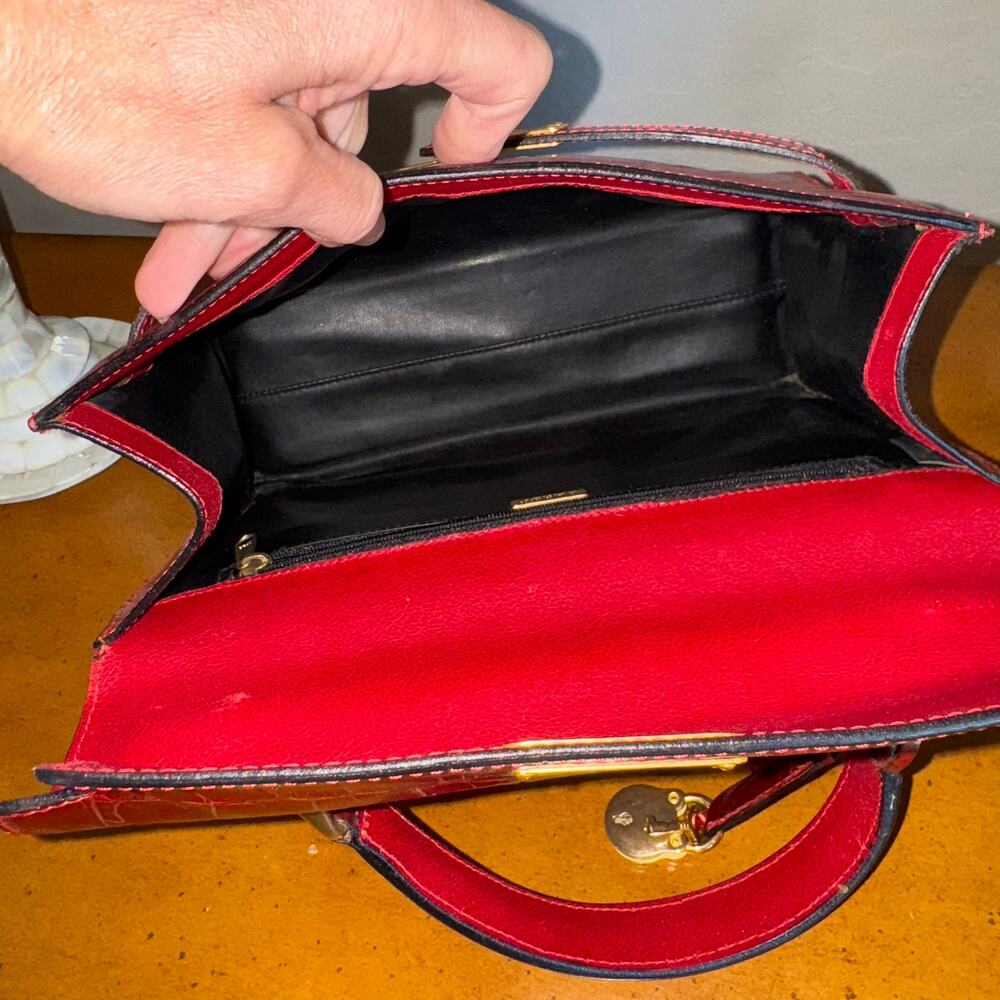 Rare Vintage Bally Red Croc Embossed Leather Top Handle Bag - Picture 7 of 14